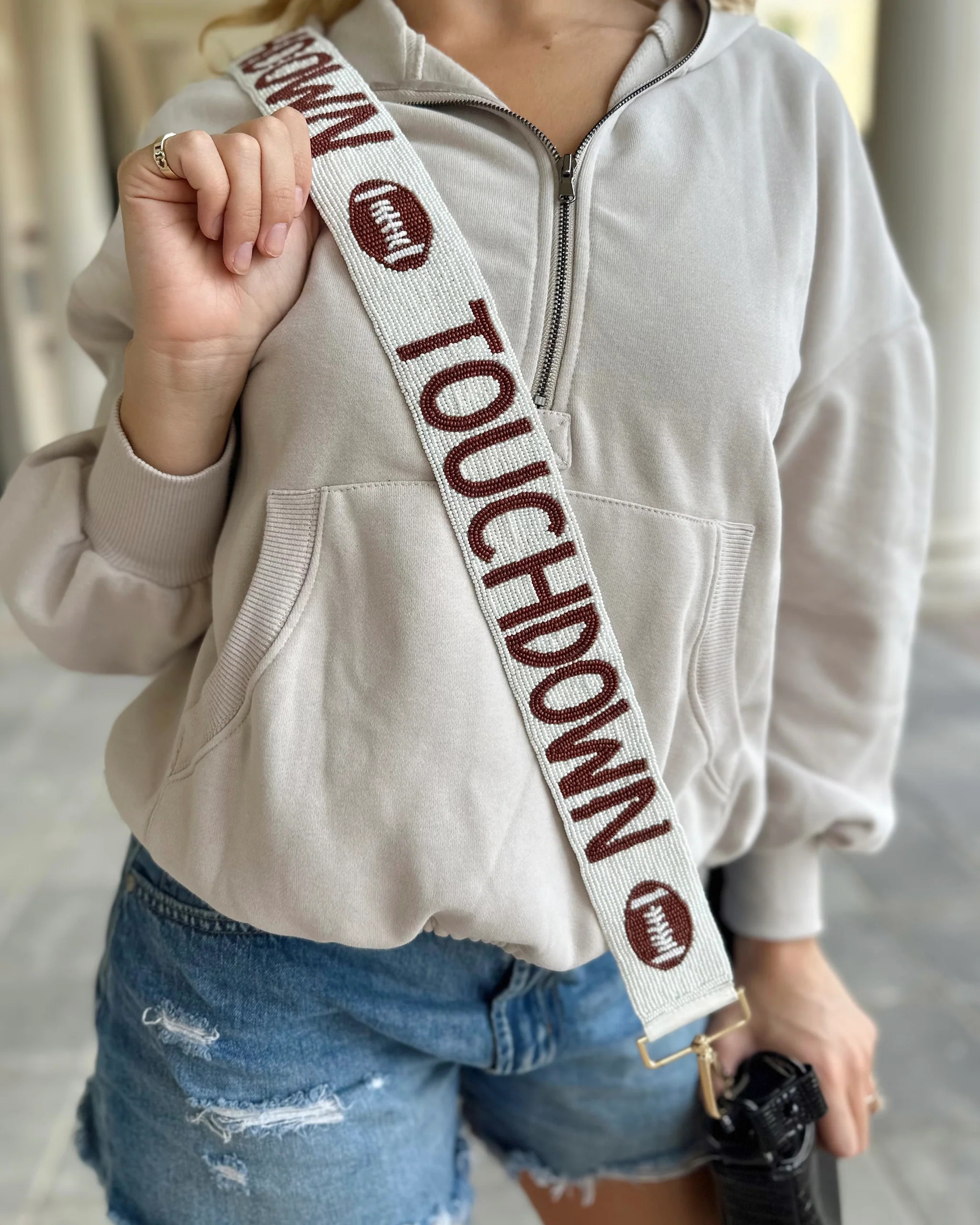 Ivory “TOUCHDOWN” Beaded Purse Strap | Live Love Gameday®