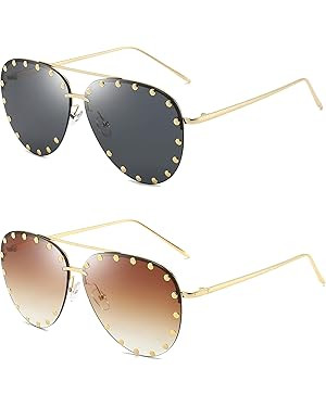 Dollger Studded Sunglasses for Women Fashion Studded Aviator Sunglasses Metal Frame UV 400 | Amazon (US)