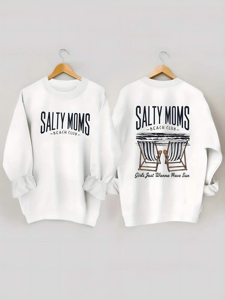 Women's Beach Chair Graphic Sweatlong-Sleeve Sweatshirt - Salty Mom | SHEIN