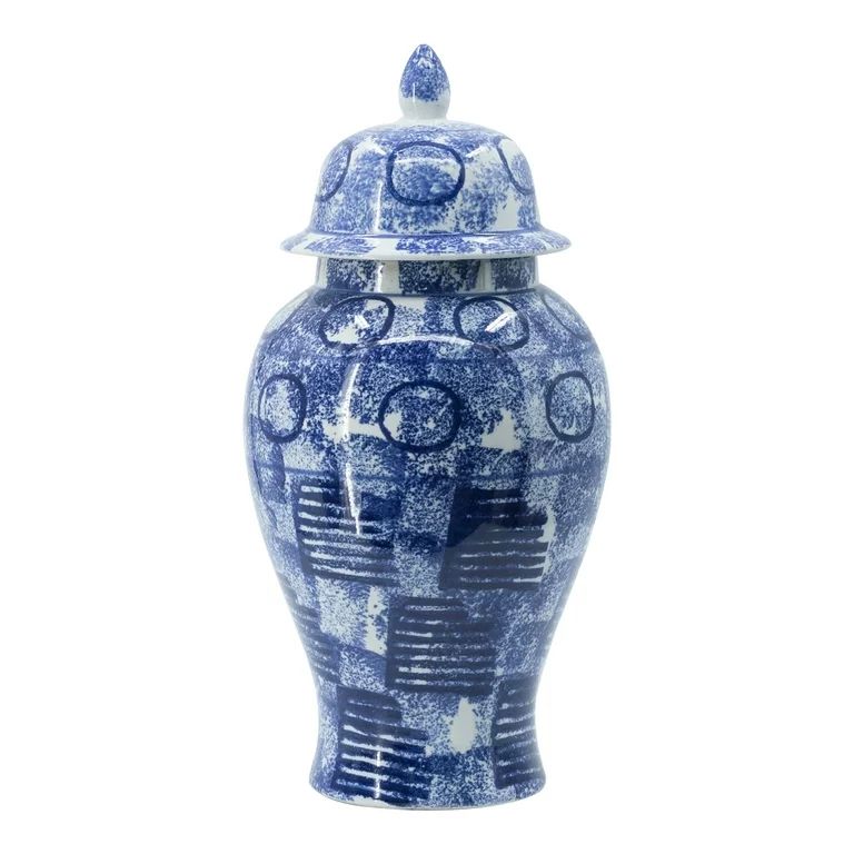 A&B Home Ginger Jar with Abstract Pattern and Handled Lid - 20" - Blue, White Finish | Walmart (US)