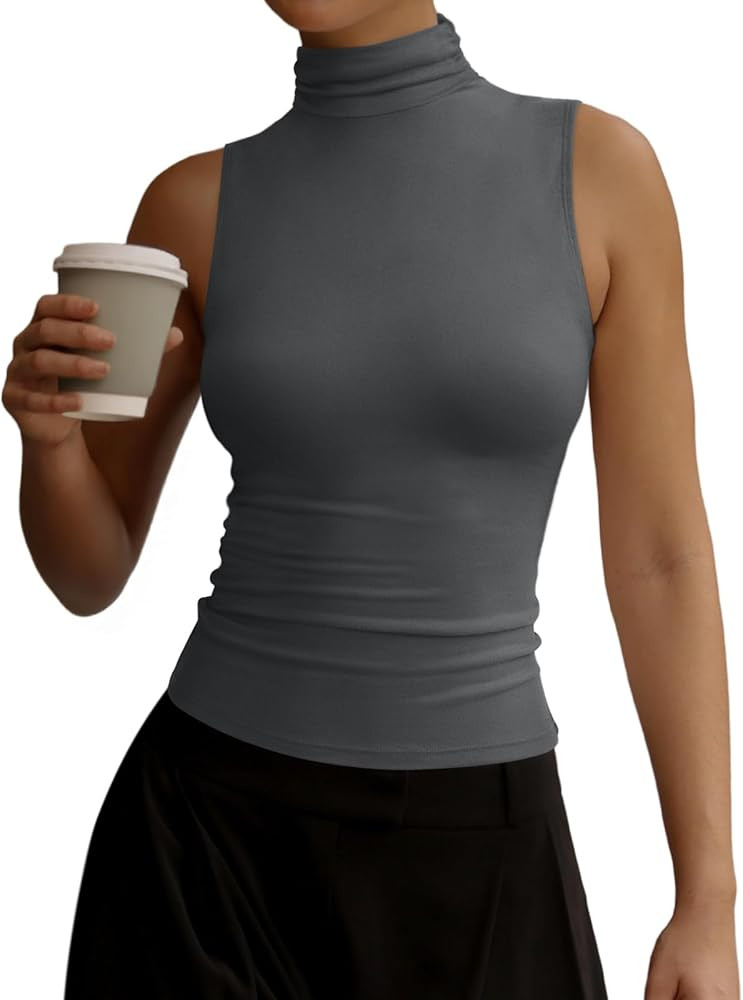 REORIA Women's Fall Sleeveless Mock Turtleneck Tank Tops Slim Fitted Shirts 2025 Offic Casual Goi... | Amazon (US)