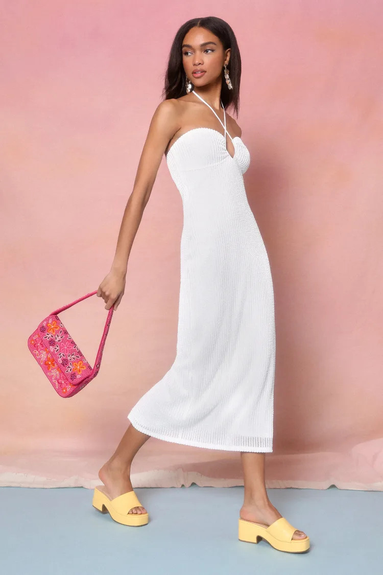 Flirty Passion White Ribbed Dress White Midi Dress Spring Midi Dress White Cocktail Dress White Ootd | Lulus