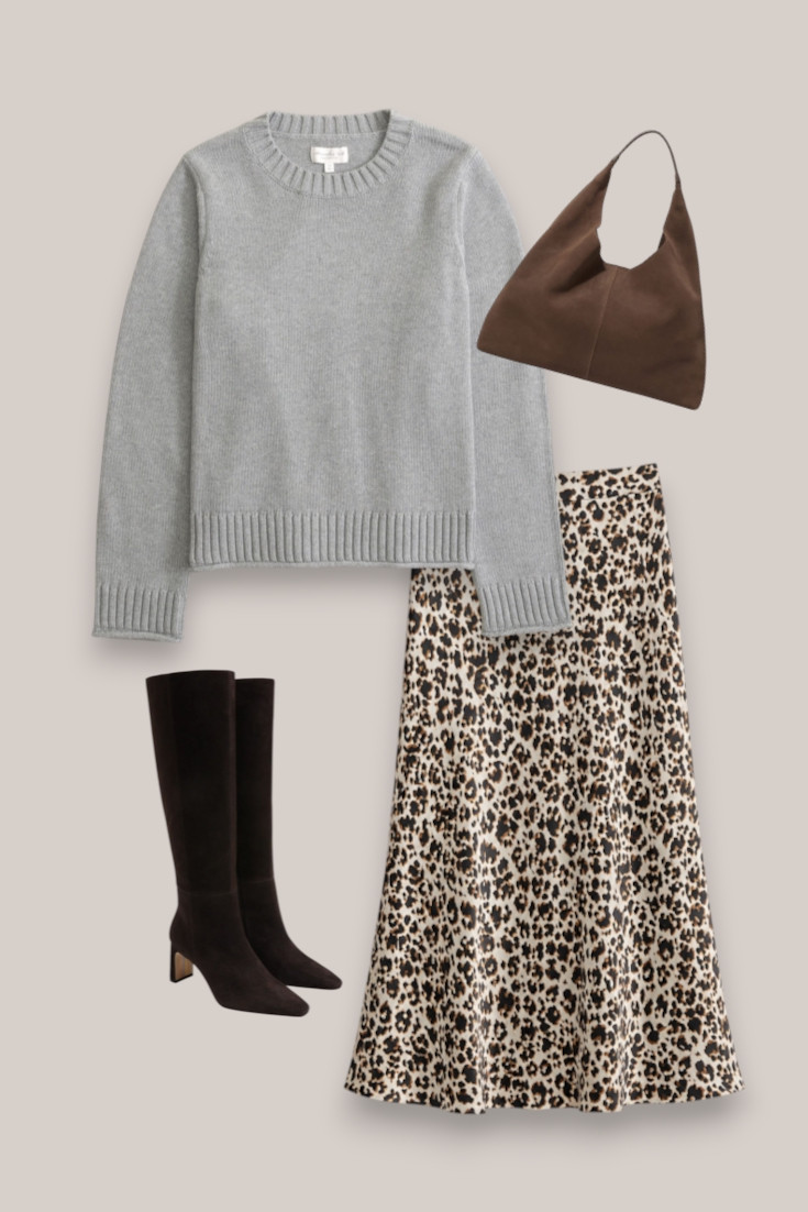 Leopard midi skirt + grey knit + brown boots
Leopard print for fall 🤎 Love this midi skirt styled with a simple grey knit and tall brown boots. Such an easy way to wear print without it feeling too much.

#LTKautumn #LTKdatenight #LTKstyletip