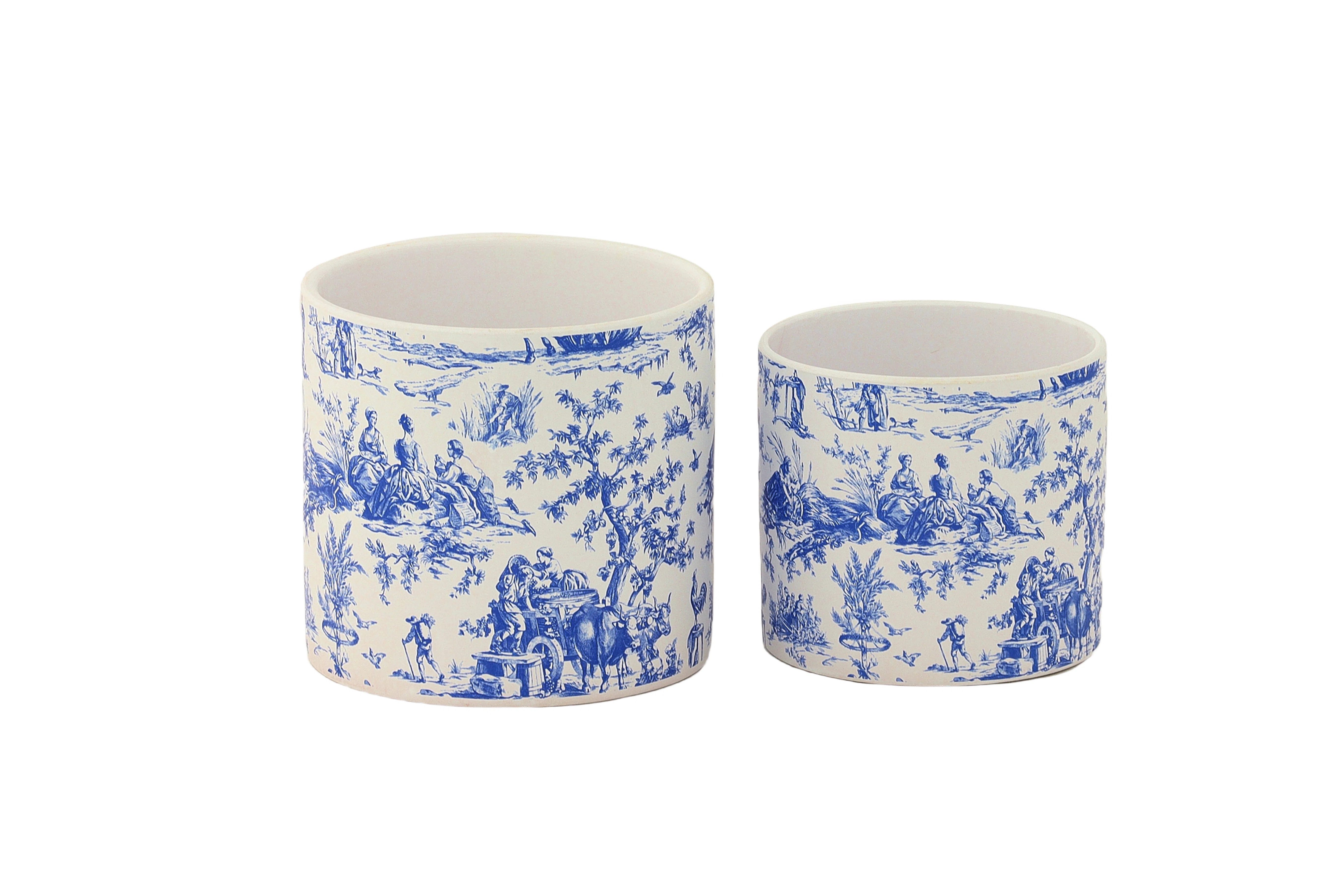 Ceramic Round Pot with Abstract Asian Way of Living Design Body Set of Two Matte Finish Blue..6.2... | Wayfair North America