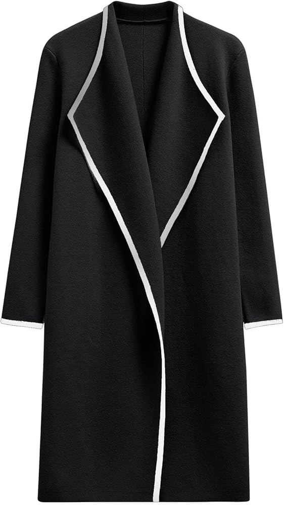 CHICWISH Women Contrast Edge Open Front Knit Cardigan Coat Lightweight Long Cardigans with Pocket... | Amazon (US)