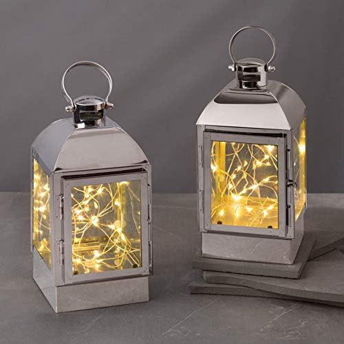 LampLust Decorative Lanterns for Home Decor - Set of 2, Silver with Fairy Lights, Battery Operated,  | Amazon (US)