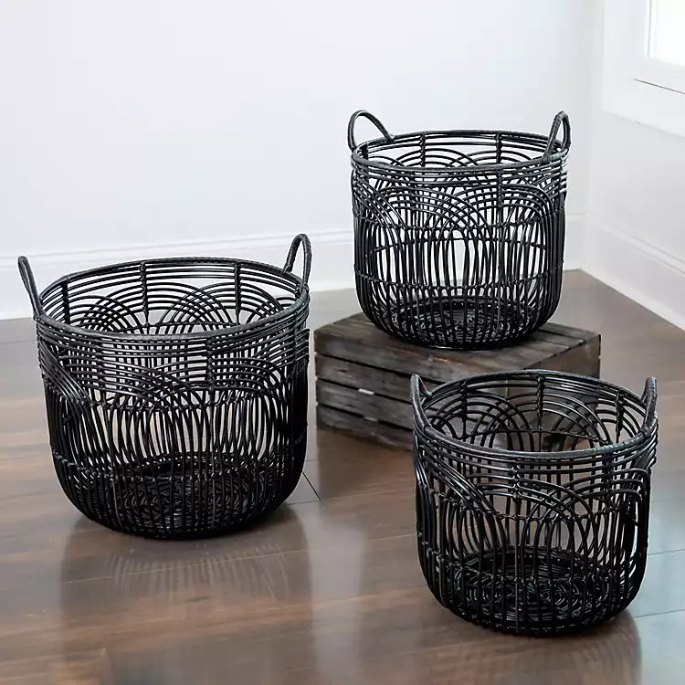 Dark Rattan Arch Weave 3-pc. Decorative Basket Set | Kirkland's Home