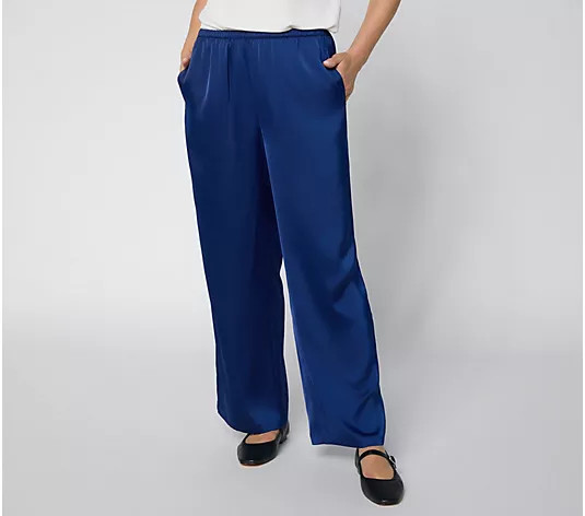 Peace Love World Regular Pull-On Satin Pants with Pockets | QVC