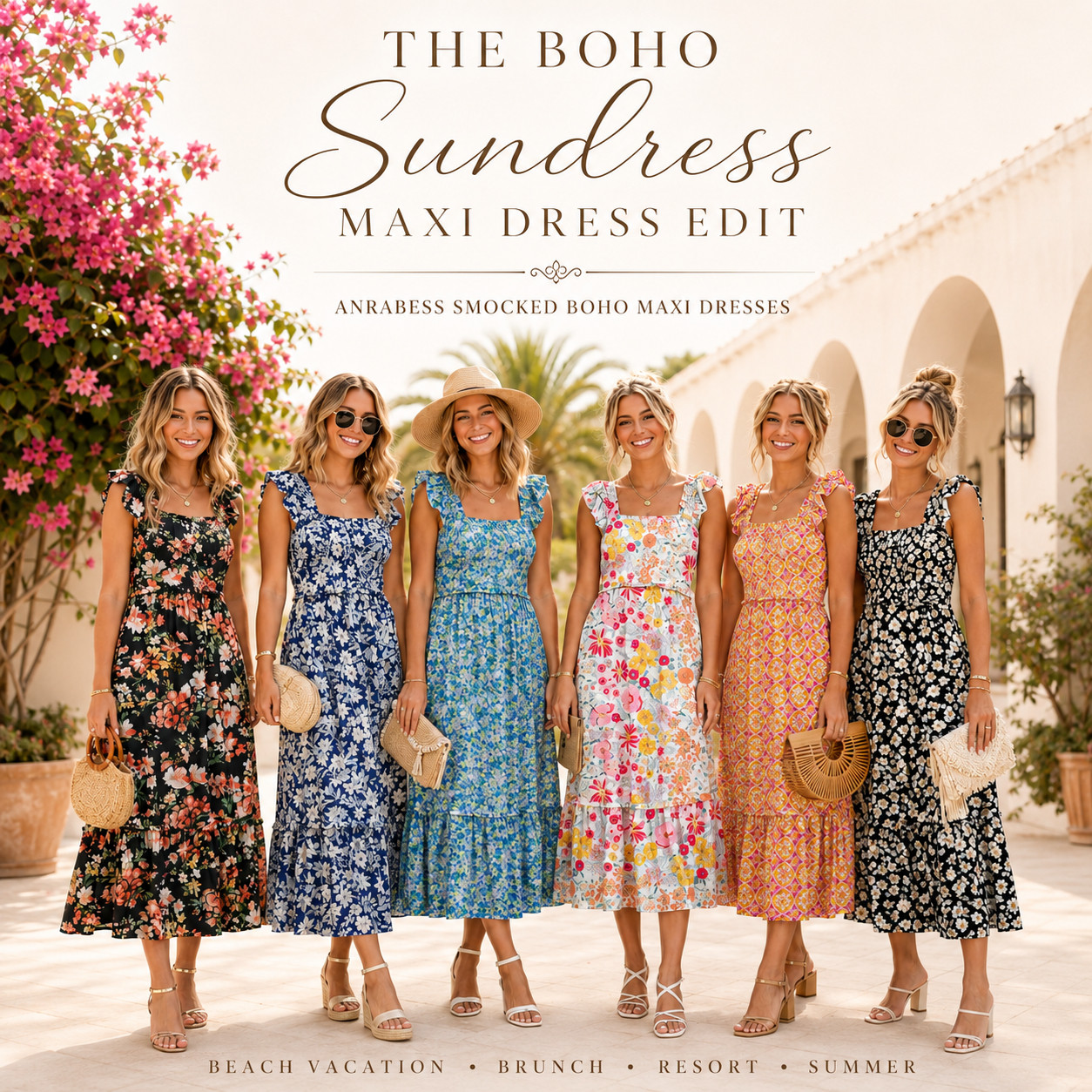 ANRABESS Summer Chic | Sleeveless Smocked Boho A-Line Floral Flowy Maxi Dresses ☀️ 

ANRABESS smocked boho sundresses are the easy summer maxi dresses I’d shop first when you want something cute, comfortable, and instantly outfit-ready. 

I did the digging and this style stood out because it gives that effortless beach vacation / brunch / resort look without feeling overdone. 

The square neckline, smocked bodice, ruffle straps, flowy A-line shape, and long maxi length make it one of those dresses you can throw on and still look like you planned the outfit.

This is the kind of sundress that works when you want something breezy but still flattering — not tight, not fussy, and not one of those dresses that only looks good in one very specific setting.

Why this dress is worth checking:
- square neckline feels feminine and flattering
- smocked bodice gives shape without feeling restrictive
- ruffle straps add that pretty boho detail
- flowy A-line fit is easy for hot weather
- maxi length makes it feel more polished
- fun floral prints + classic color options make it easy to rewear
- looks cute with sandals, wedges, straw bags, gold jewelry, or a denim jacket

Perfect for: beach vacation outfits, resort wear, brunch outfits, summer sundresses, lake trips, cruises, casual wedding weekend looks, baby showers, bridal showers, farmers markets, family photos, church outfits, patio dinners, and everyday warm-weather outfits.

This is for the girl who wants one easy summer dress that feels flattering, feminine, and comfortable enough to actually live in.

If you’ve been looking for a flowy boho maxi dress that works for vacation, brunch, beach days, and real life, this ANRABESS sundress is the one I’d check first.

↓ Everything is linked!

#LTKActive #LTKSaleAlert #LTKTravel