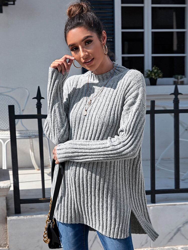 Split Side Rib-knit Boxy Sweater | SHEIN
