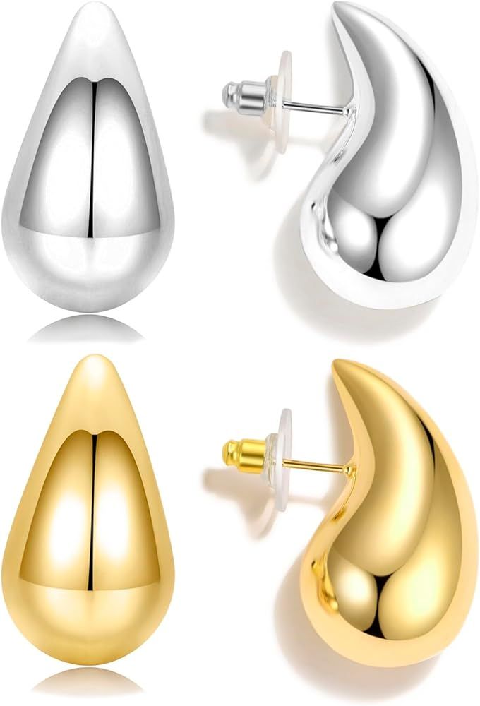 Teardrop Earrings Jewelry Dupes for Women Trendy,Lightweight Chunky 14K Real Gold Hoop Designer E... | Amazon (US)