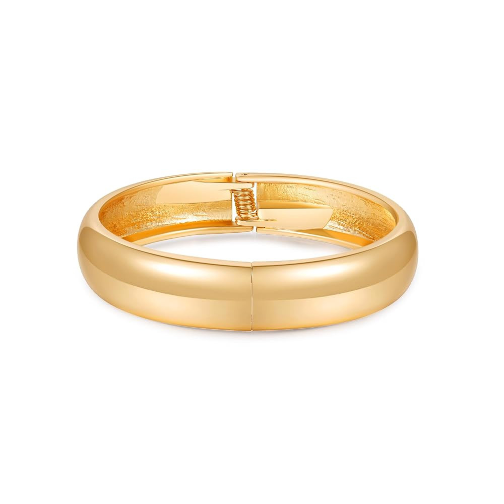 Bangle Bracelets for Women | 14K Gold Plated Trendy Wide Bracelets | Hinged Arm Cuff Bangles Chun... | Amazon (US)