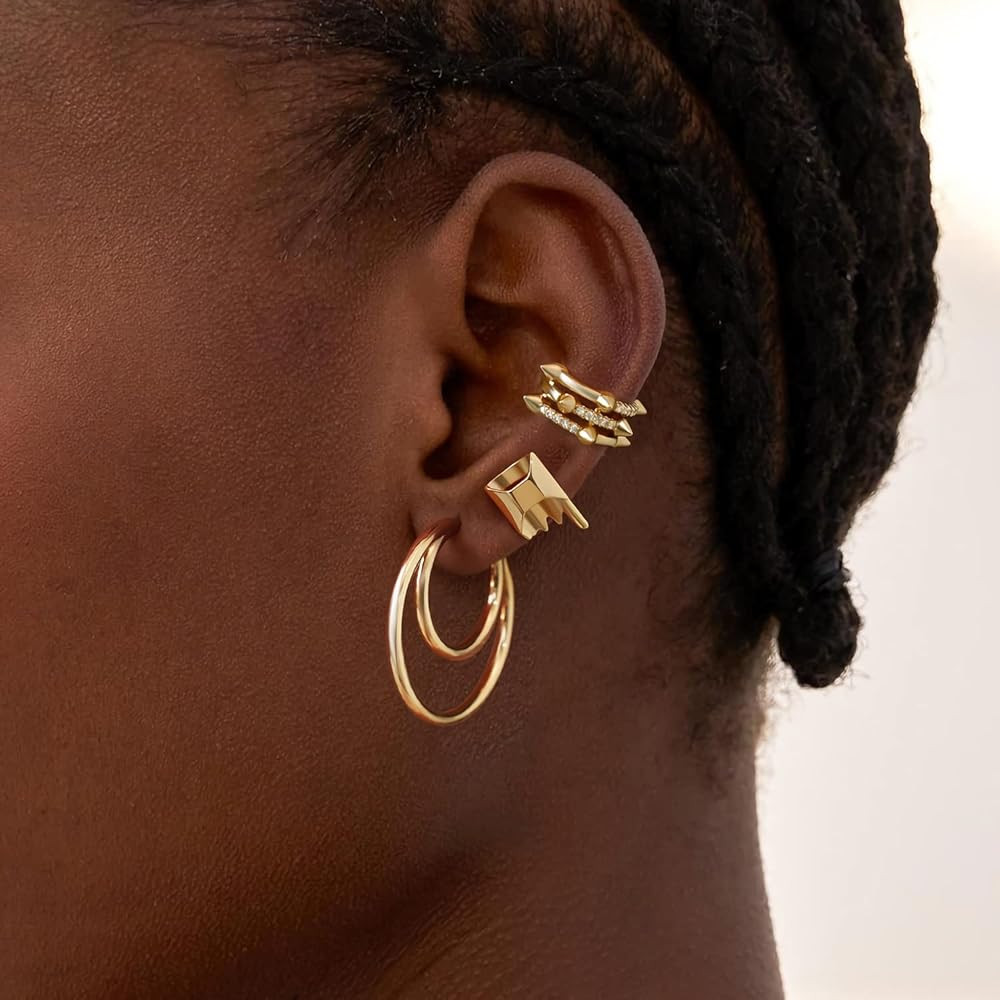 Amazon.com: MYEARS Women Double Hoop Earrings Gold 14K Small Simple Hypoallergenic Everyday Jewel... | Amazon (US)