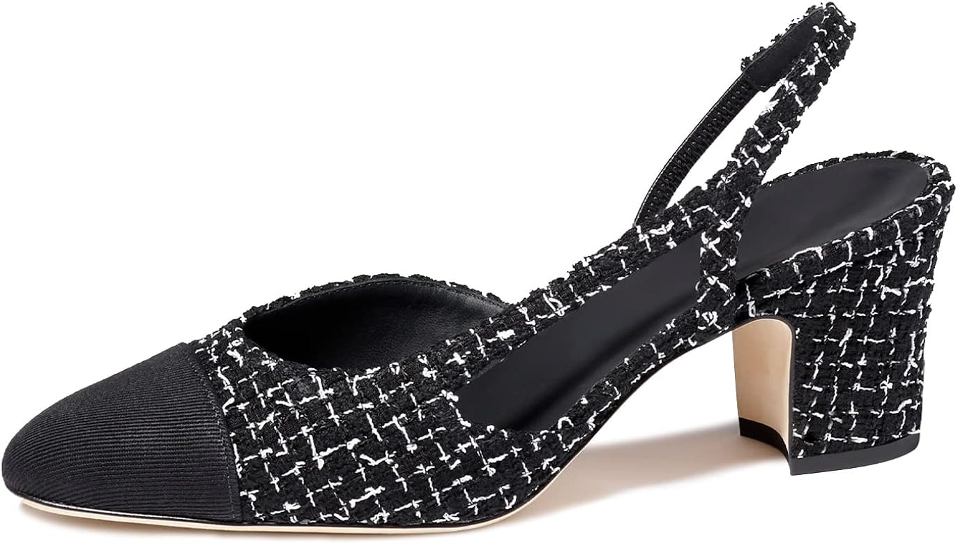 MIRAAZZURRA Women Sling Back Pumps Chunky Heels Sexy Splicing Round Toe Casual Wedding Shoes for ... | Amazon (US)