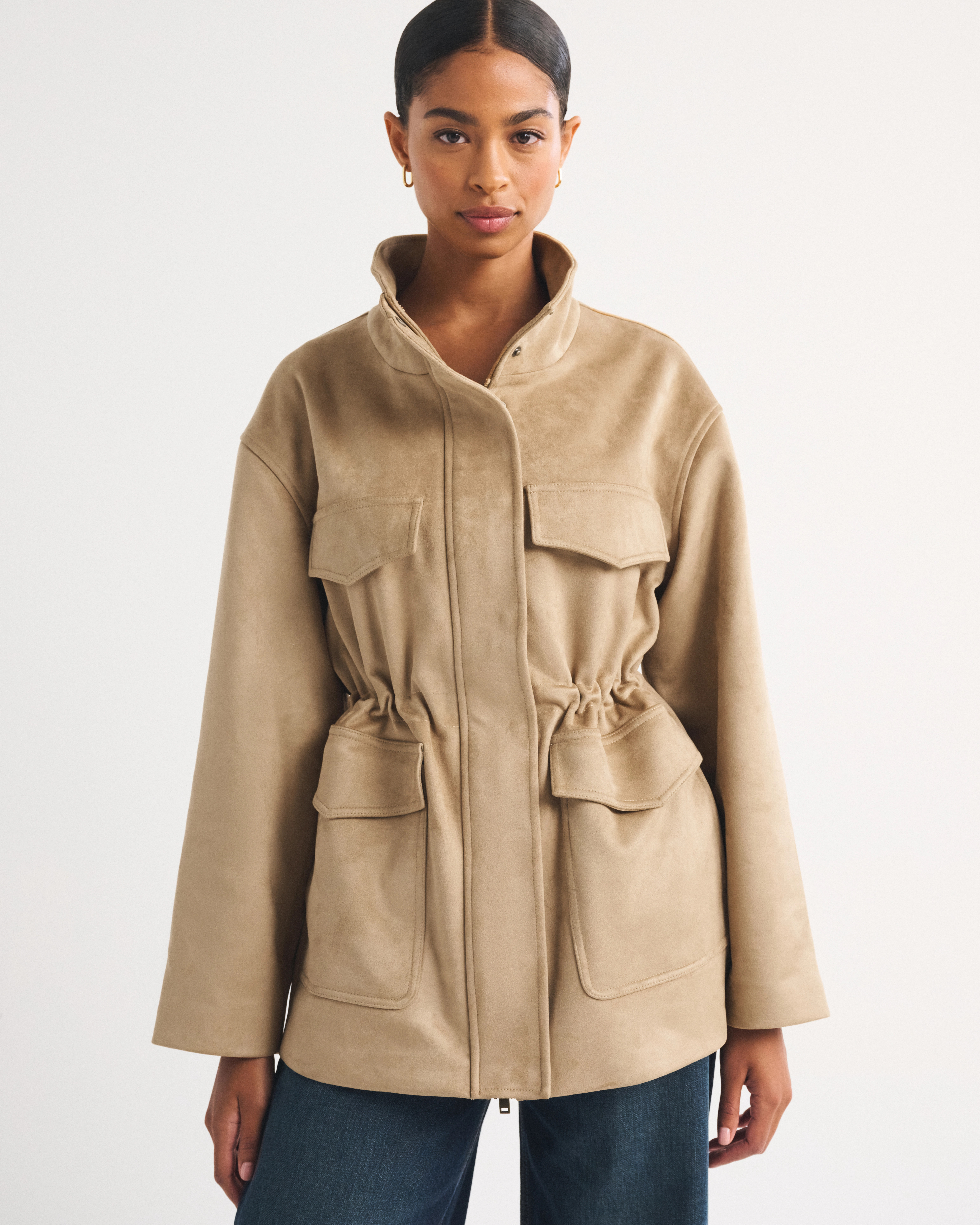 Vegan Suede Cinched Mock Neck Jacket | Abercrombie & Fitch (US)