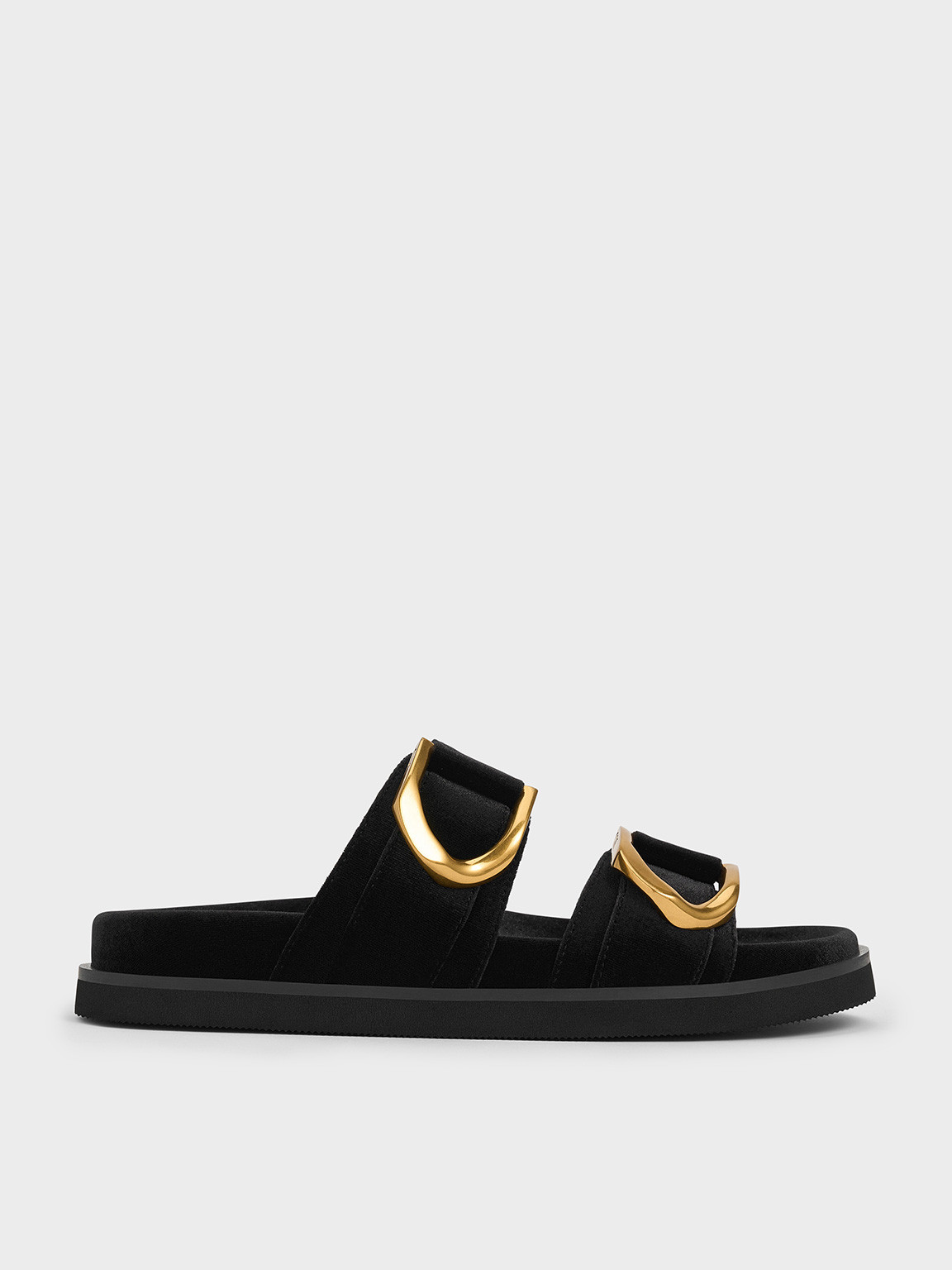 Black Gabine Velvet Buckle Sandals | CHARLES & KEITH UK | Charles & Keith UK