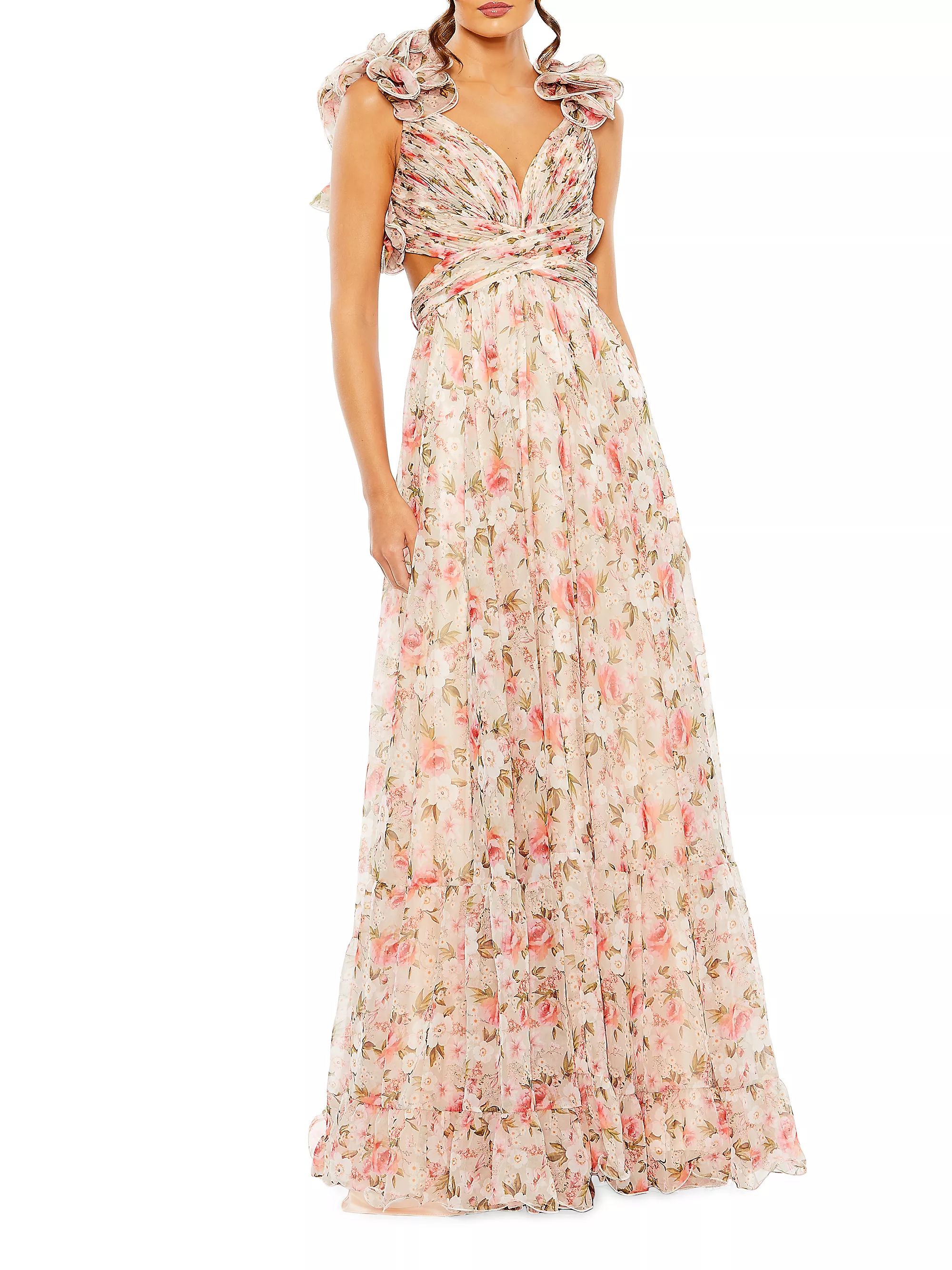 Floral Cut-Out Chiffon Gown | Saks Fifth Avenue