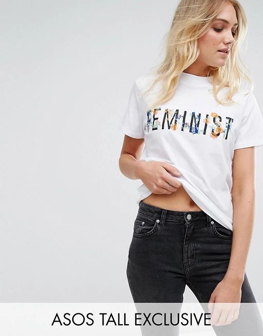 ASOS TALL High Neck T-Shirt With Feminist Print & Embroidery | ASOS US