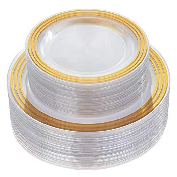 60 Piece Disposable Gold Plates, Plastic Clear Plates -Wedding Plate sets Includes:30 Dinner Plates  | Walmart (US)