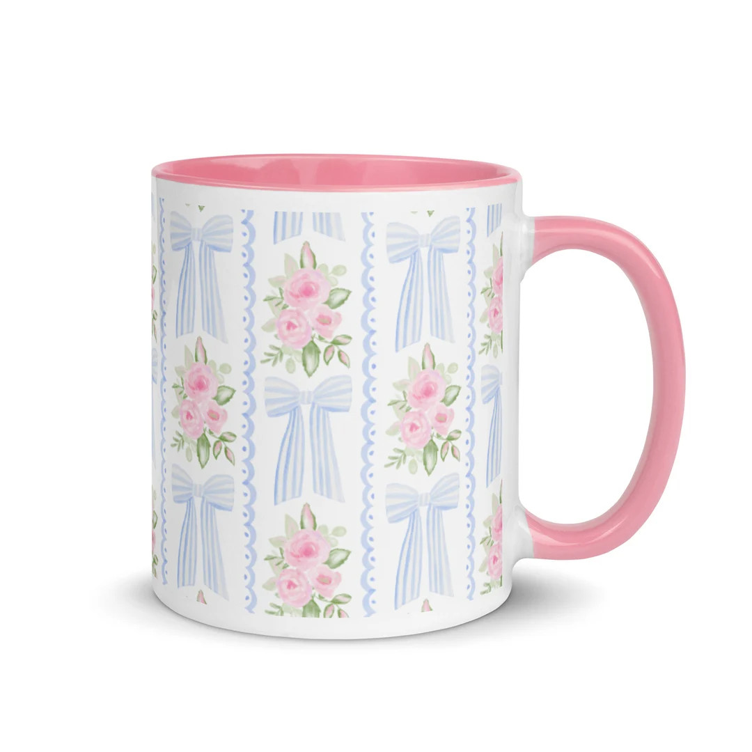 Striped Bows & Roses Mug, Grandmillennial Mug, Mugs for Her, Cute Mugs, Grandmillennial Decor, Mu... | Etsy (US)