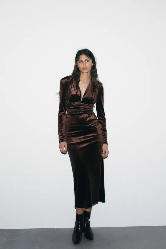 DRAPED VELVET MIDI DRESS | Zara US