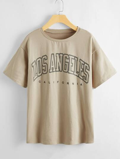 Letter Graphic Drop Shoulder Longline Tee | SHEIN