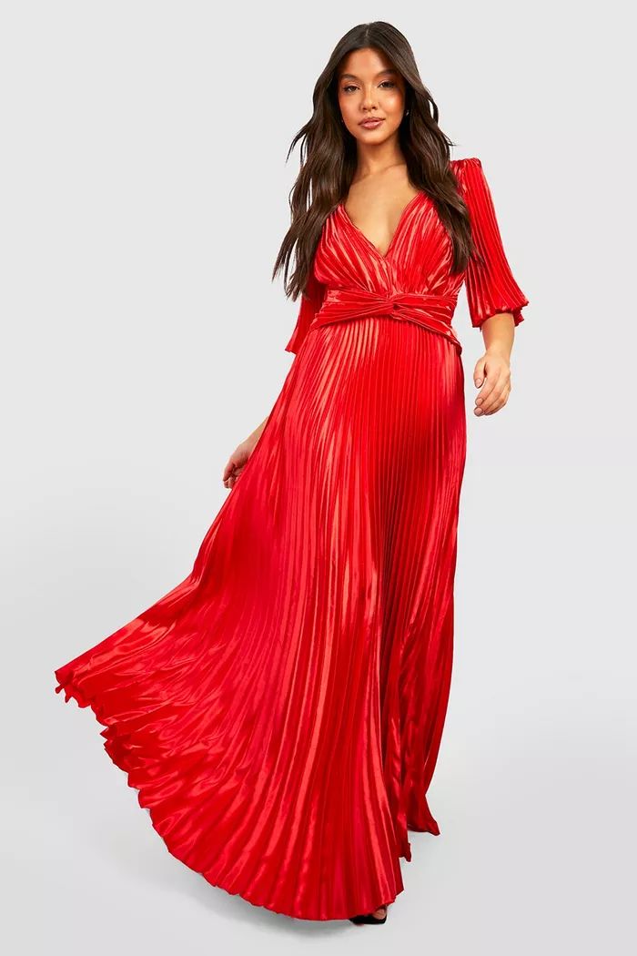 Satin Pleated Angel Sleeve Maxi Dress | Boohoo.com (US & CA)