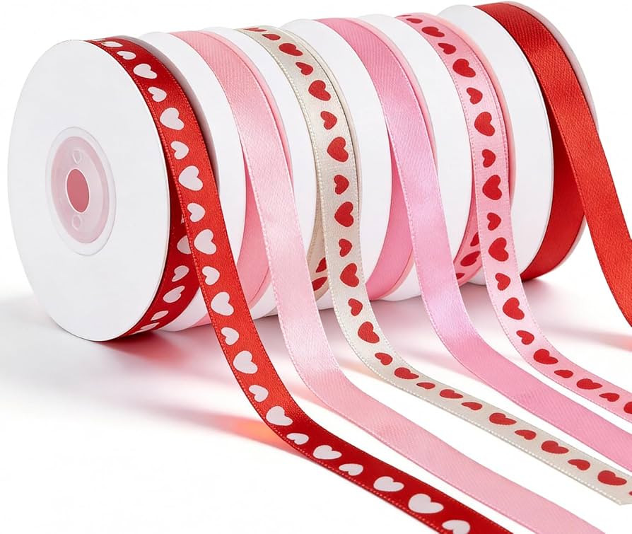 Tenn Well Valentine's Day Ribbon, 6 Rolls Heart Ribbon Wired for Crafts Tree, Bow Making, Wreath ... | Amazon (US)