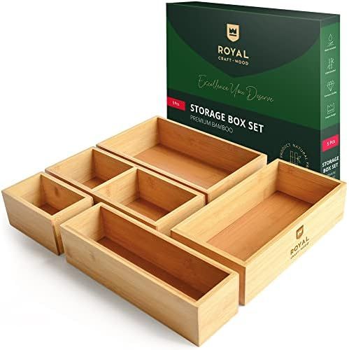 Luxury Bamboo Drawer Organizer Storage Box, Bin Set - Multi-Use Drawer Organizer for Kitchen, Bat... | Amazon (US)