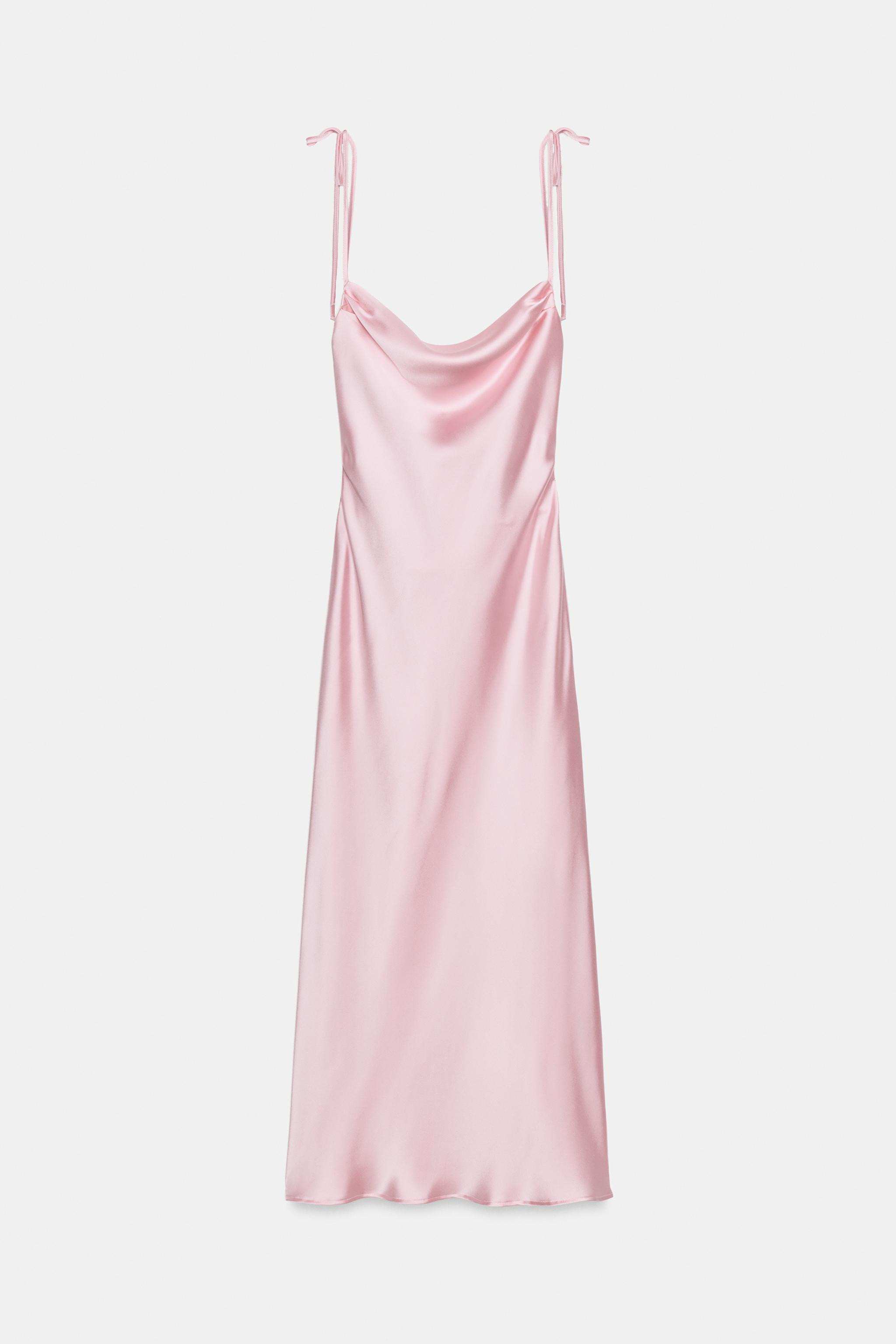 SATIN EFFECT MIDI DRESS WITH TIE STRAPS | Zara US