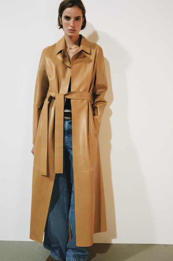ZW COLLECTION 100% LEATHER BELTED COAT | Zara US