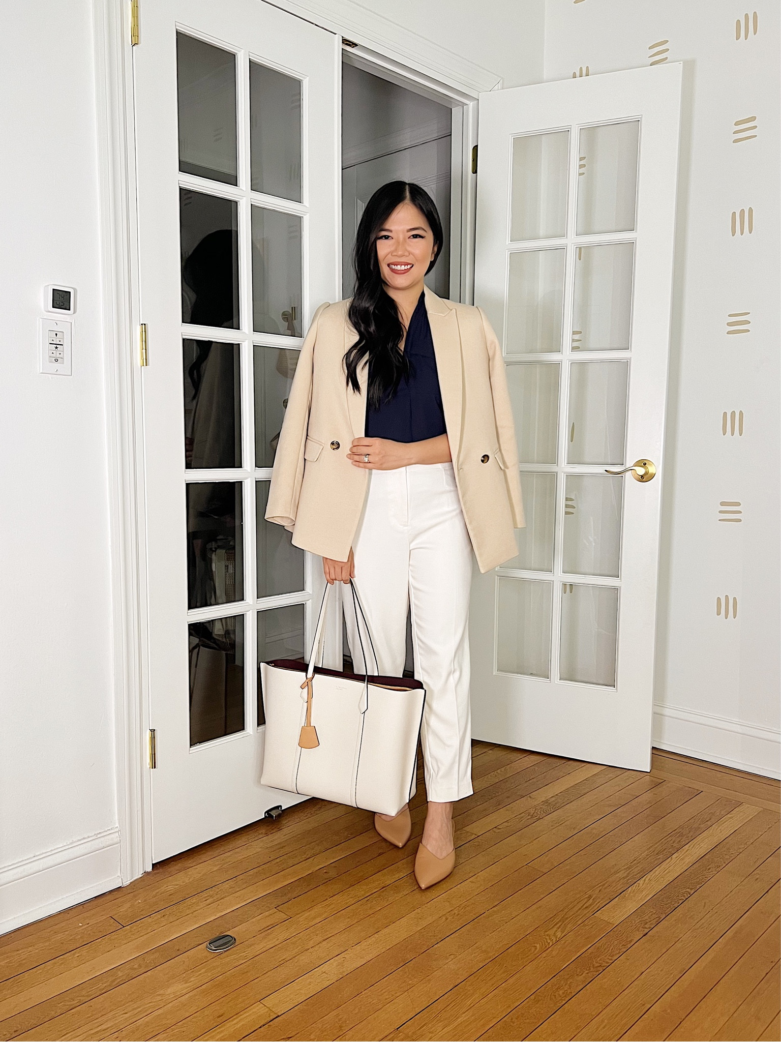Cream blazer (2P)
Navy sleeveless blouse (XSP)
White pants (4P)
White tote bag
Tory Burch Perry tote bag
White tote bag
Brown mule pumps (TTS)
Spring work outfit
Business casual outfit
Ann Taylor
Amazon fashion

#LTKFind #LTKSeasonal #LTKworkwear