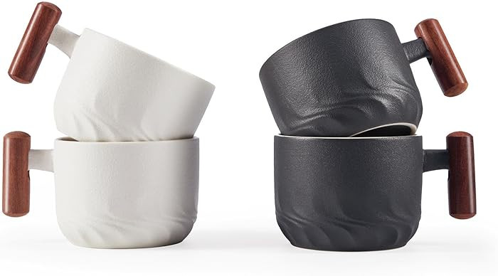 CLASGLAZ 2.5oz Ceramic Espresso Cups with Wooden Handle, Small Coffee Cups Double Shot Espresso C... | Amazon (US)