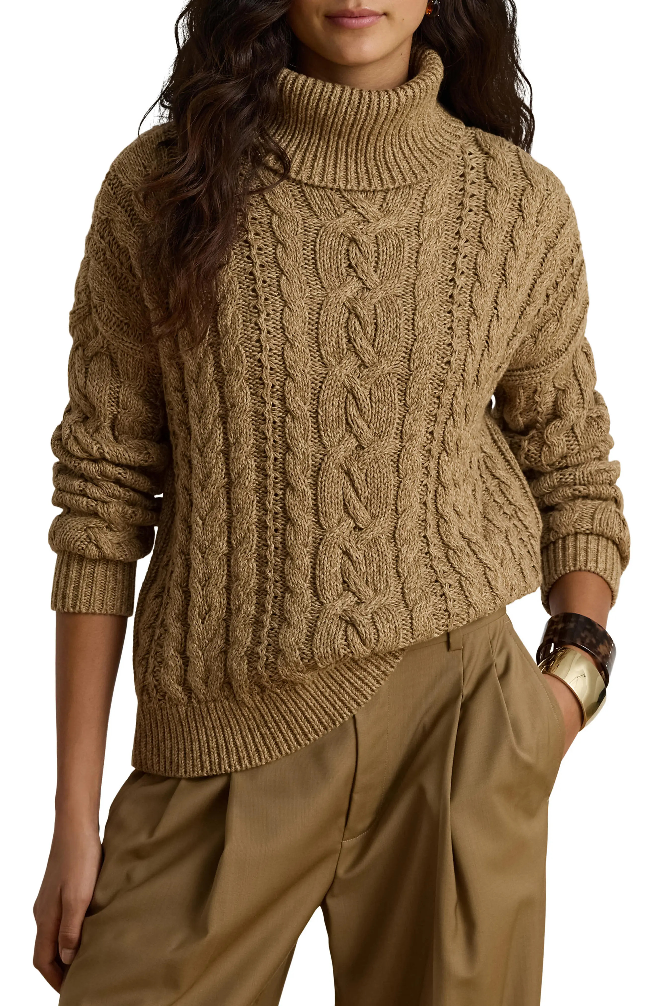 Lauren Ralph Lauren Cable Knit Cotton Turtleneck Sweater (Women) | Nordstrom | Nordstrom