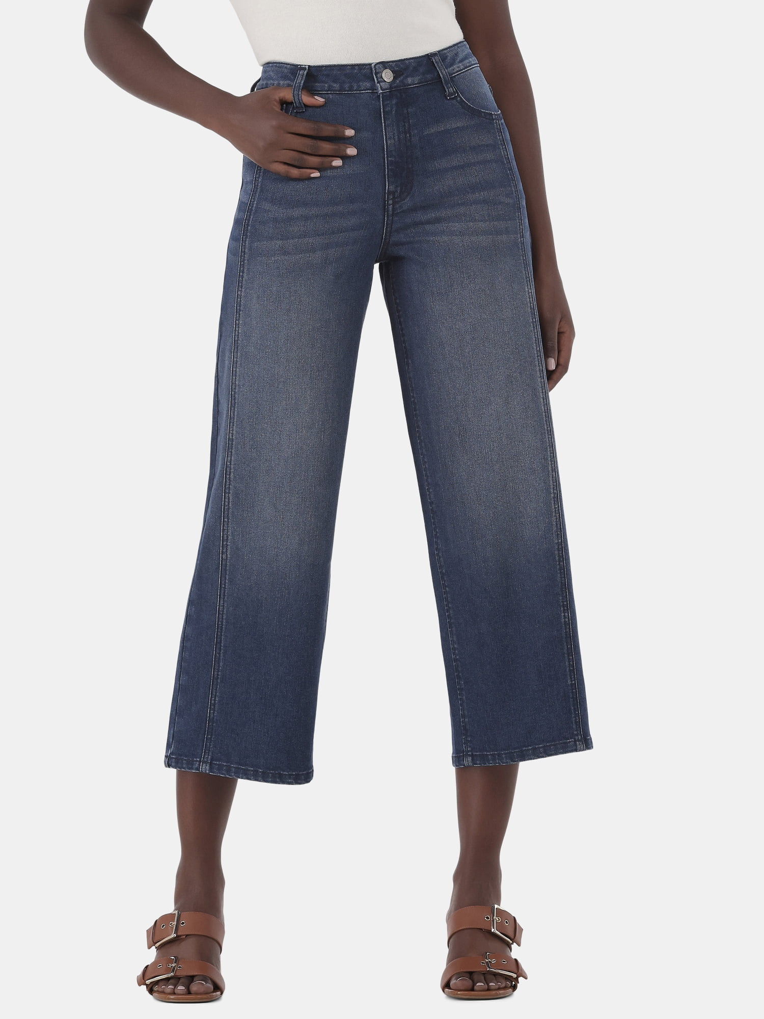 Time and Tru Women's Cropped Wide Leg Jeans, 26" Inseam, Sizes 0-22 | Walmart (US)