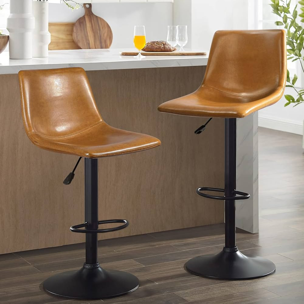Waleaf Adjustable Swivel Bar Stools Set of 2,Counter Height Bar Stools with Back,350 LBS PU Leath... | Amazon (US)