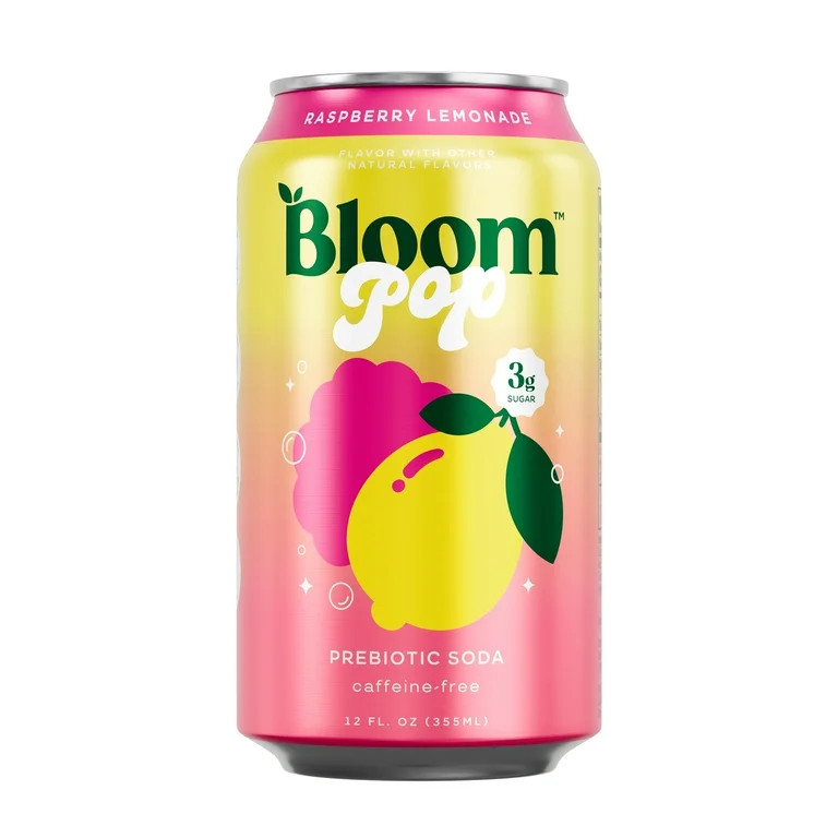 Bloom Pop Prebiotic Soda, Raspberry Lemon, 12 fl oz Can | Walmart (US)