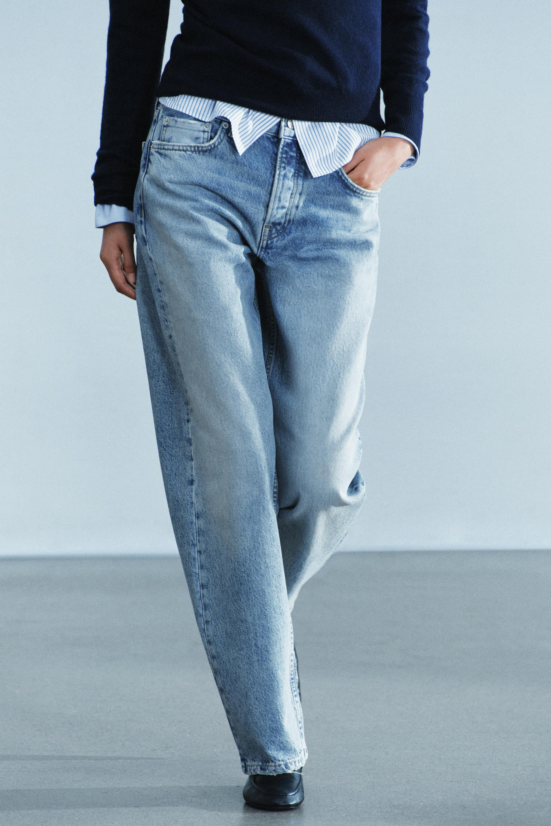 Zara - Zw Collection Mid-Waist Straight-Leg Jeans - Light Blue - 10 - Woman | Zara UK