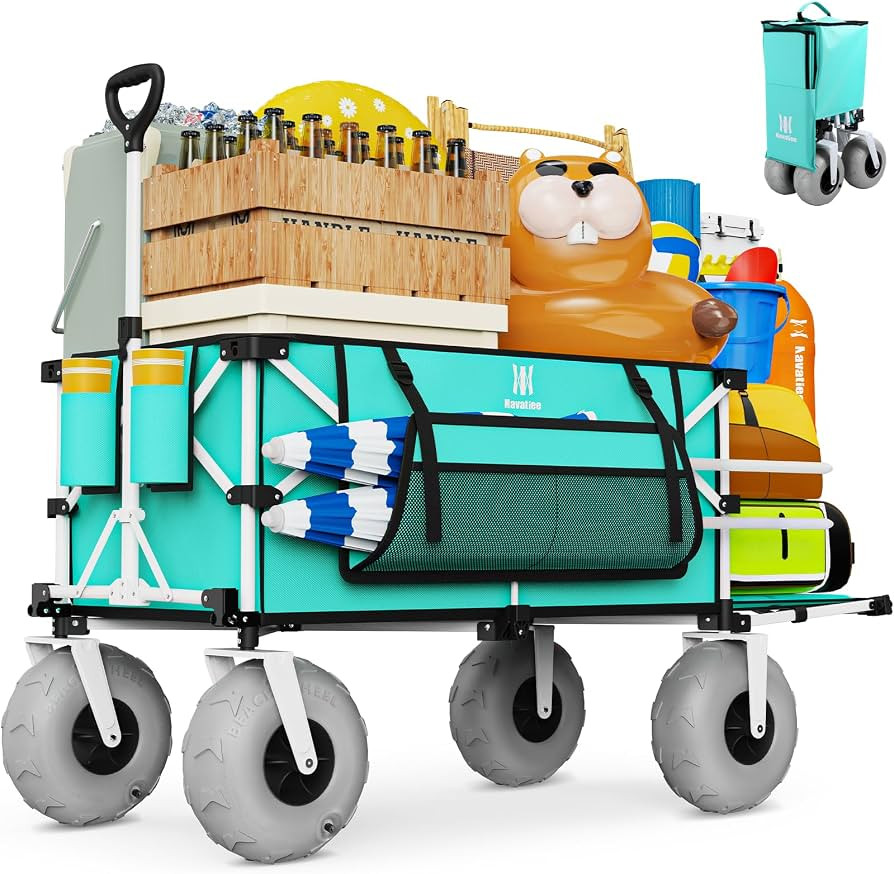 Navatiee 260L Beach Wagon with Extended Tailgate, 440lbs Heavy Duty Beach Cart with 9\u201d Big B... | Amazon (US)