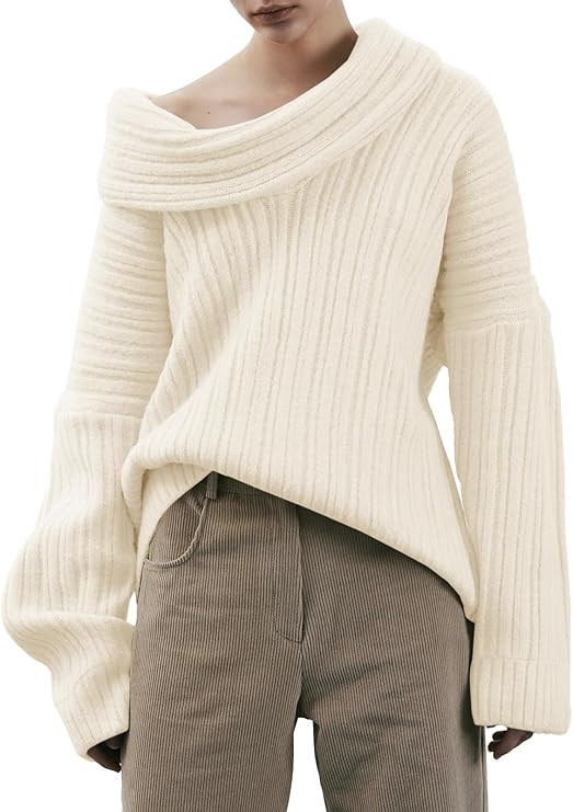 Saodimallsu Womens Off The Shoulder Sweater Top Oversized 2024 Fall Batwing Boat Neck Knit Sexy C... | Amazon (US)