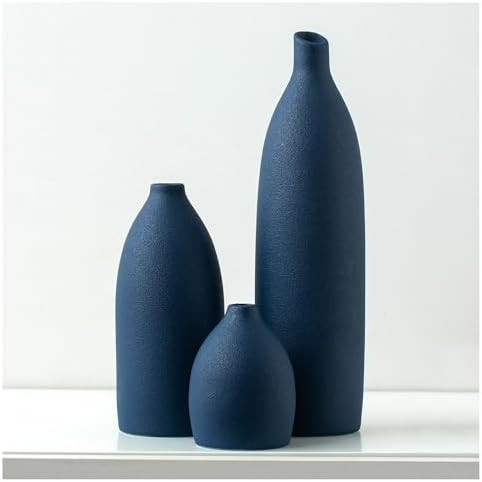 Matte Blue Vase Set Navy Blue Decor Coastal Decor Vases for Kitchen Island Living Room Office Tab... | Amazon (US)
