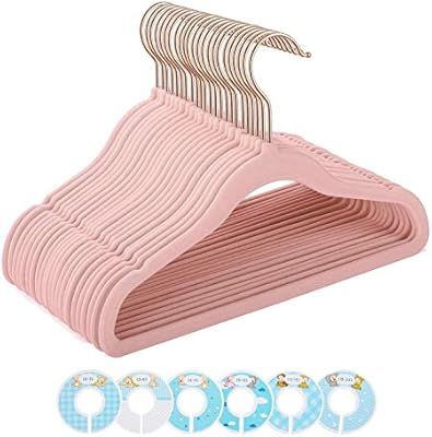 cozymood 11.4" Inch 50PACK Pink Baby Hangers for Closet Velvet Kids Hangers for Baby Coat, Clothe... | Amazon (US)