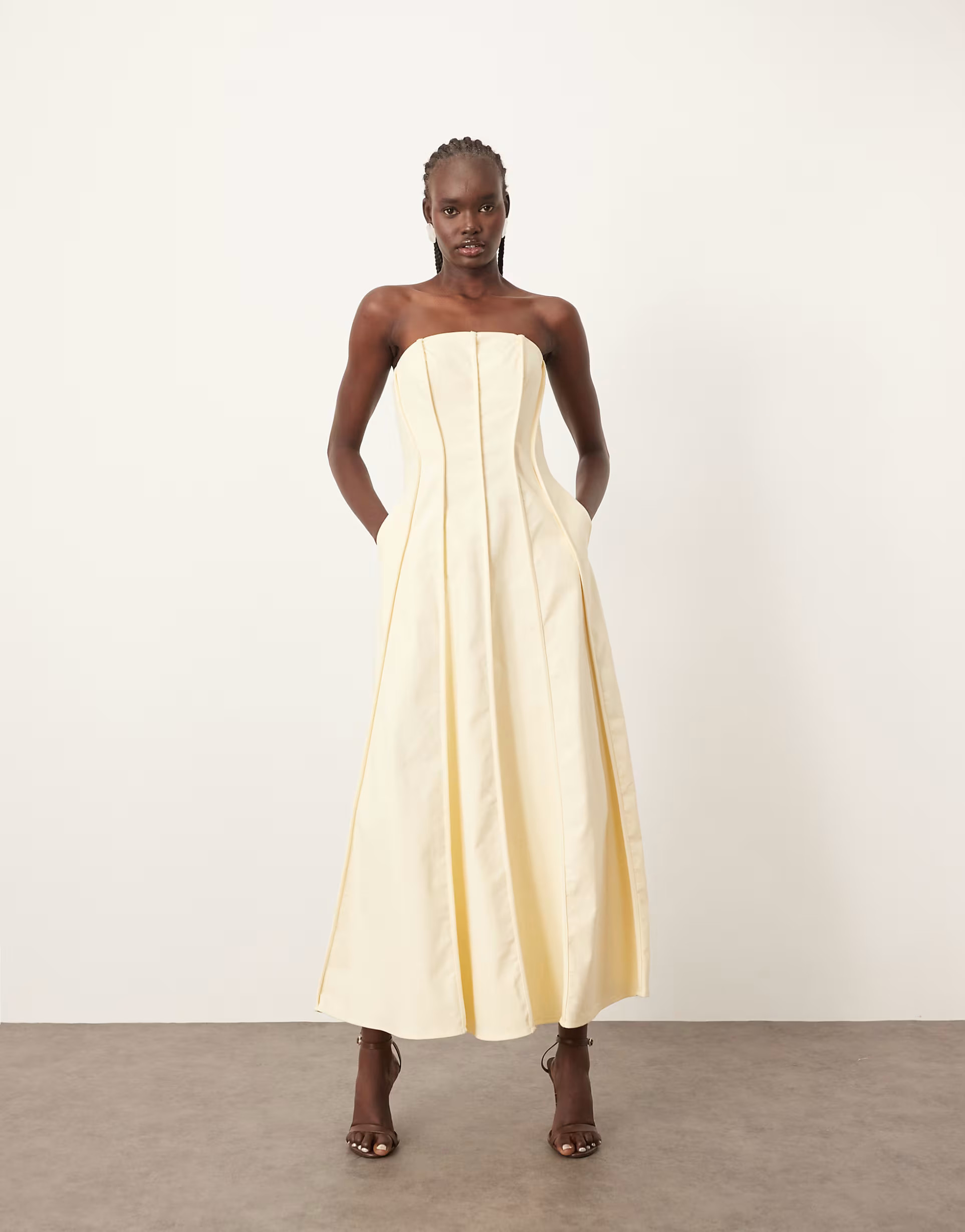 ARRANGE heavy cotton seam detail bandeau maxi dress in buttermilk | ASOS (Global)