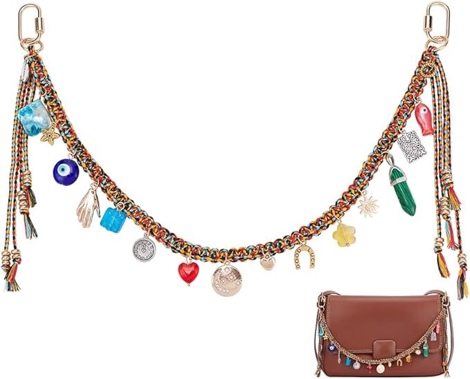 WEBEEDY Chain Beaded Rope Keychain Evil Eye Purse Bag Chain Charm Boho Alloy Clasp Purse Accessor... | Amazon (US)