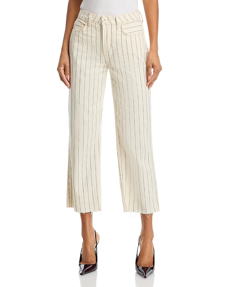 L'Agence Wanda High Rise Crop Wide Leg Jeans in Ecru/Navy Stripe | Bloomingdale's (US)
