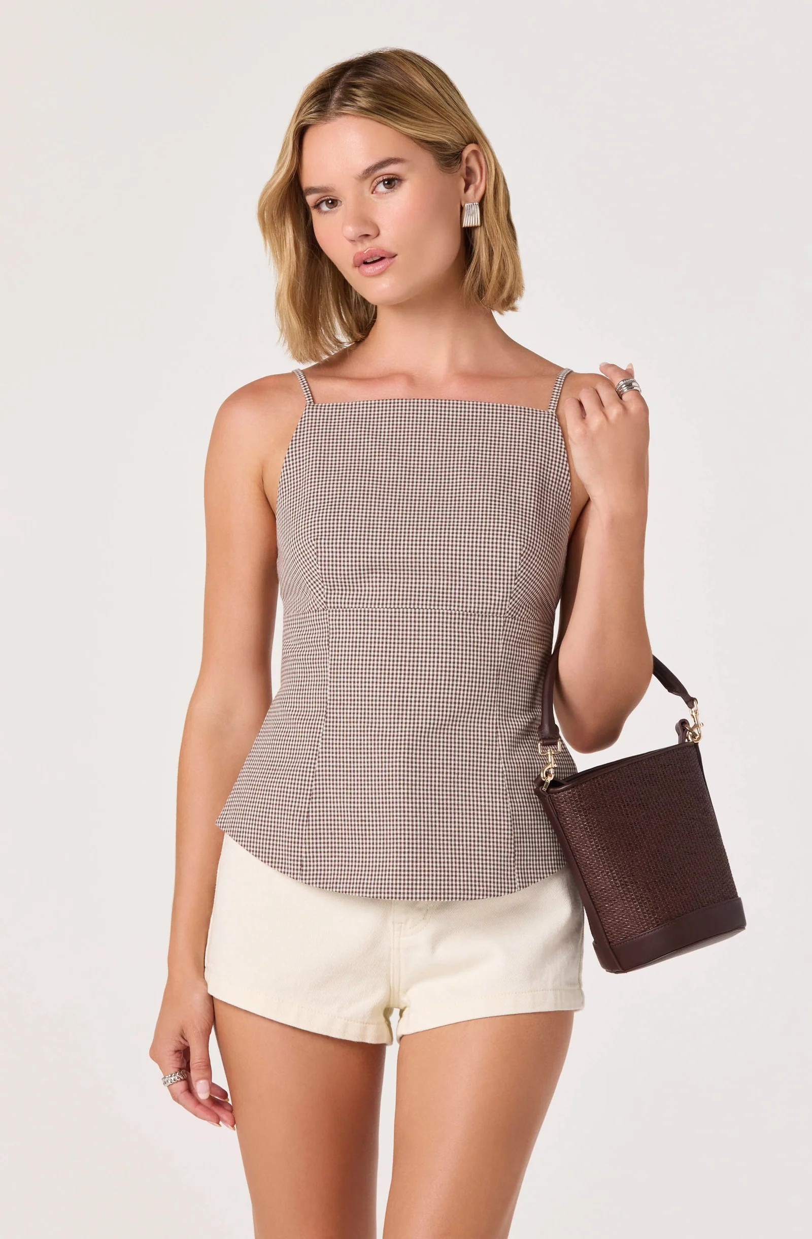 Nora Gingham Open-Back Top - Brown gingham / XS | ASTR The Label (US)