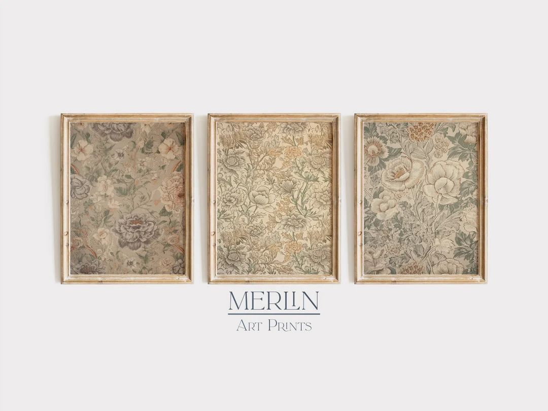 Beige Sage Green Tapestry Wall Art Printable Vintage Gallery Set of 3 Prints Antique Textiles #G1... | Etsy (US)