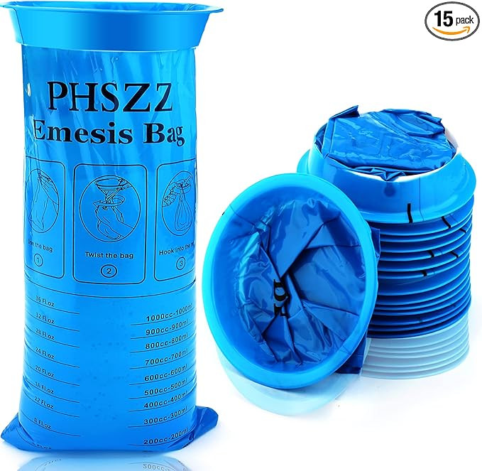 15 Pack Vomit Bags Disposable, Leak Resistant Barf Bags, Portable Blue Vomit Bag Medical Grade, 1... | Amazon (US)