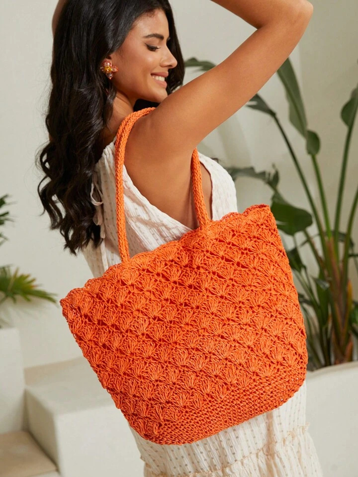 SHEIN VCAY Minimalist Shoulder Tote Bag Double Handle Vacation | SHEIN