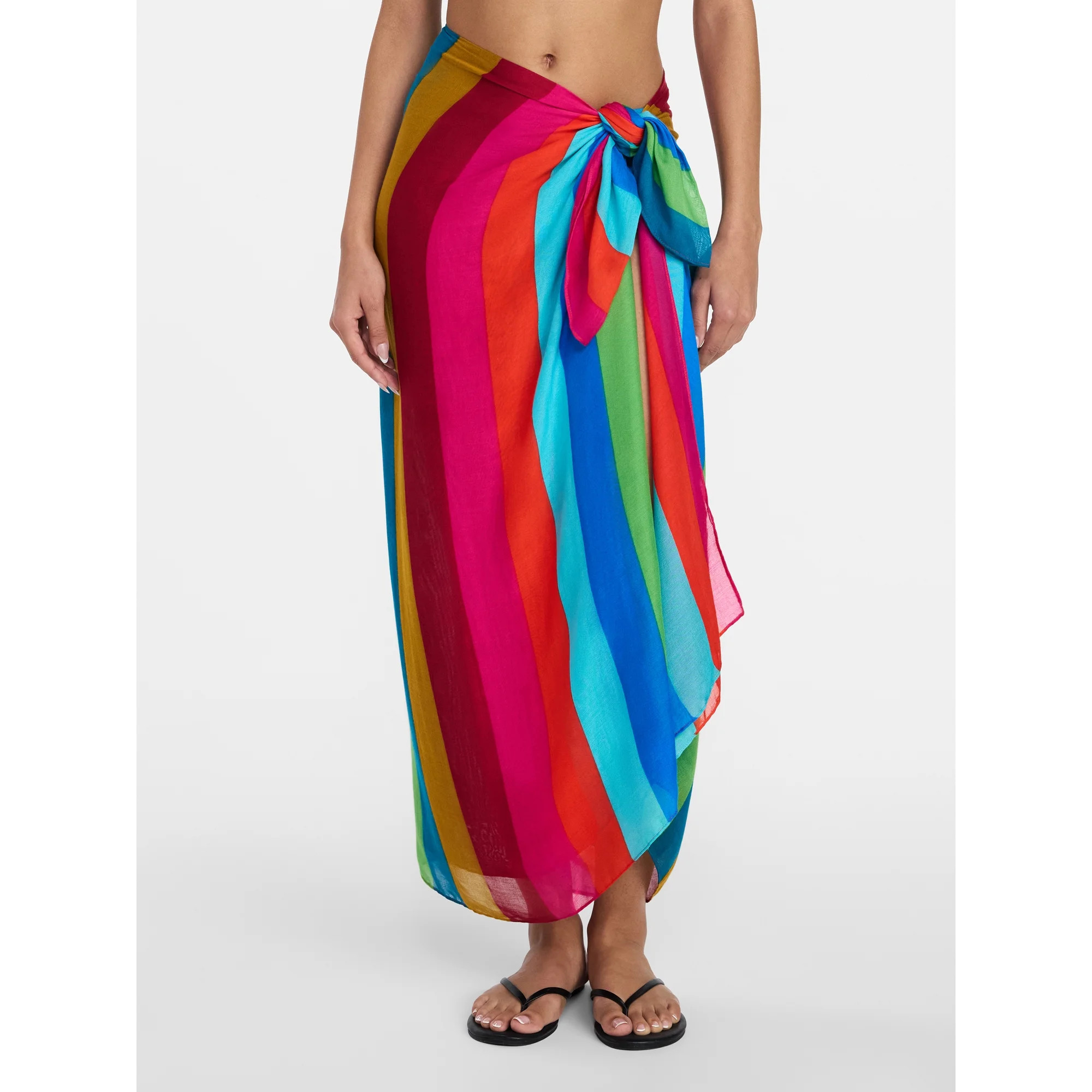 Time and Tru Women's Printed Pareo, One Size, Swim Stripe Red Delight | Walmart (US)